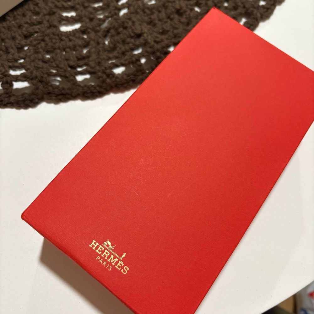 Hermes red sunglasses case with gold logo
